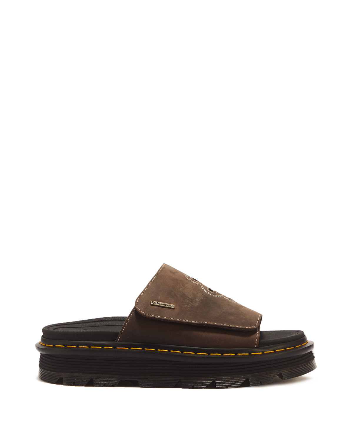 Zebzag Flower Crazy Horse Leather Slides in Dark Brown