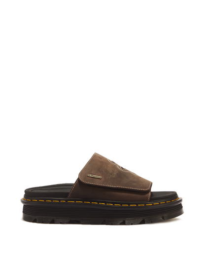 Zebzag Flower Crazy Horse Leather Slides in Dark Brown