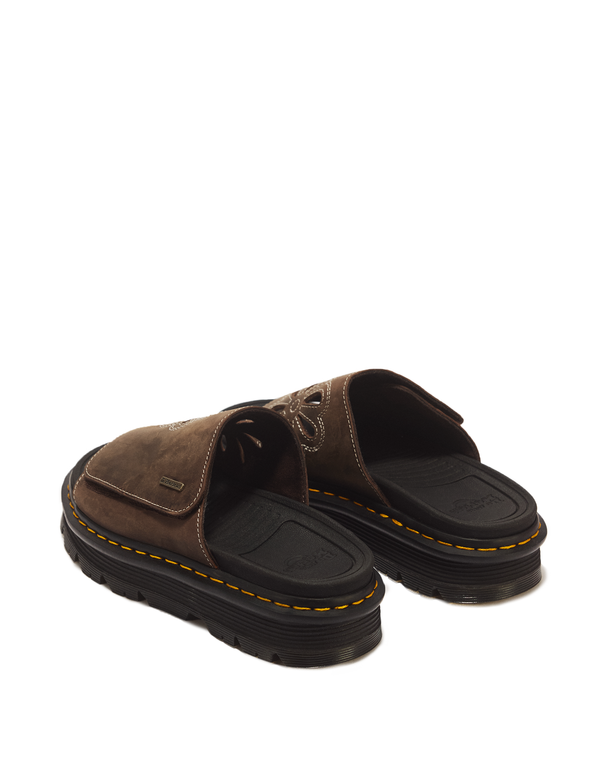 Zebzag Flower Crazy Horse Leather Slides in Dark Brown