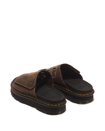 Zebzag Flower Crazy Horse Leather Slides in Dark Brown