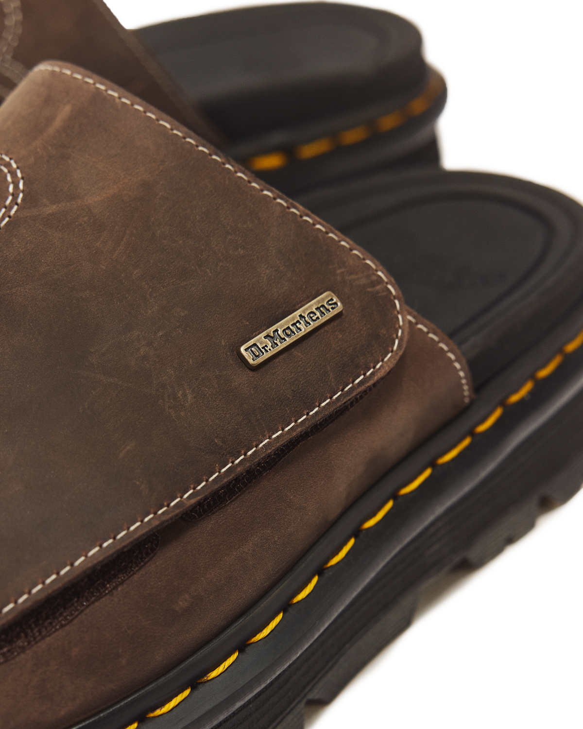 Zebzag Flower Crazy Horse Leather Slides in Dark Brown