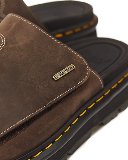 Zebzag Flower Crazy Horse Leather Slides in Dark Brown