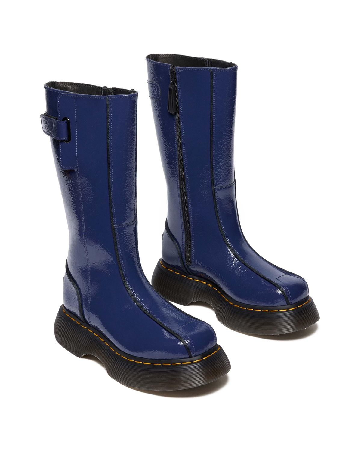 Buzz Hi Distressed Patent Boots in Midnight Blue