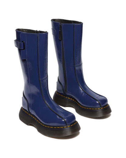 Buzz Hi Distressed Patent Boots in Midnight Blue