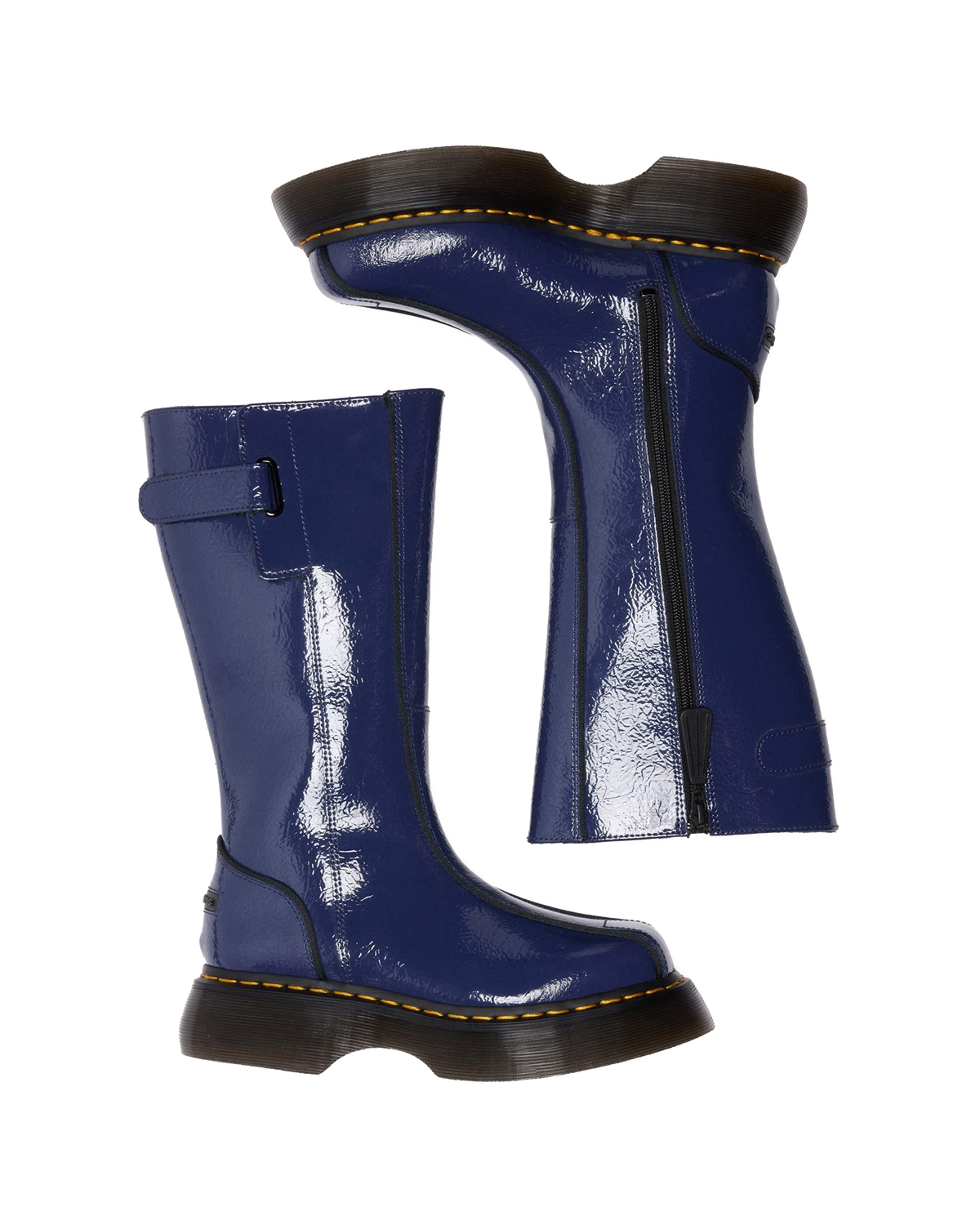 Buzz Hi Distressed Patent Boots in Midnight Blue