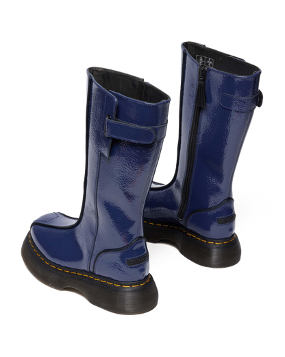 Buzz Hi Distressed Patent Boots in Midnight Blue