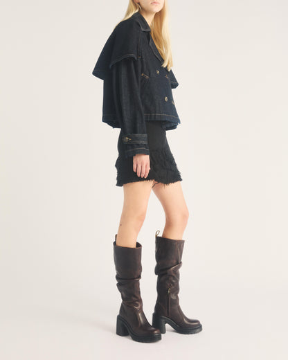 Kasey Kinsley Leather Knee High Heeled Boots in Dark Brown