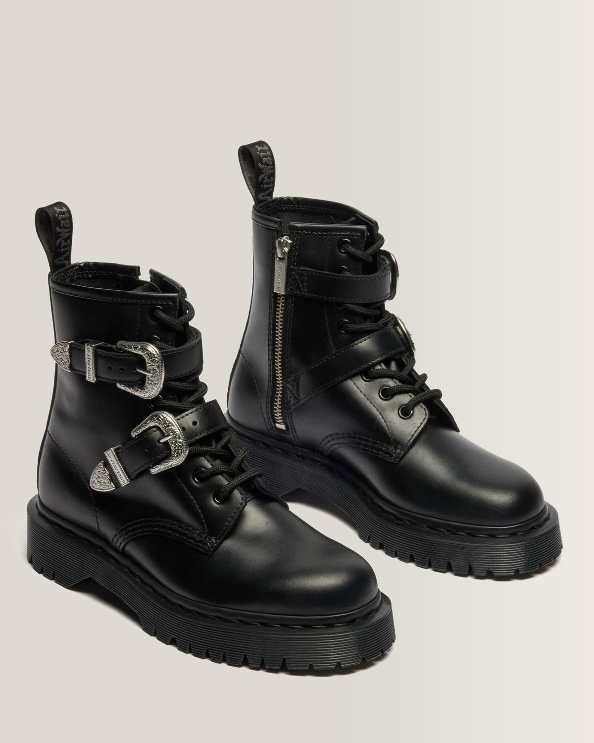 1460 Bex Western Buckle Leather Boots in Black Atlas