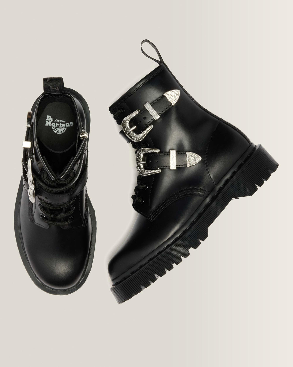 1460 Bex Western Buckle Leather Boots in Black Atlas