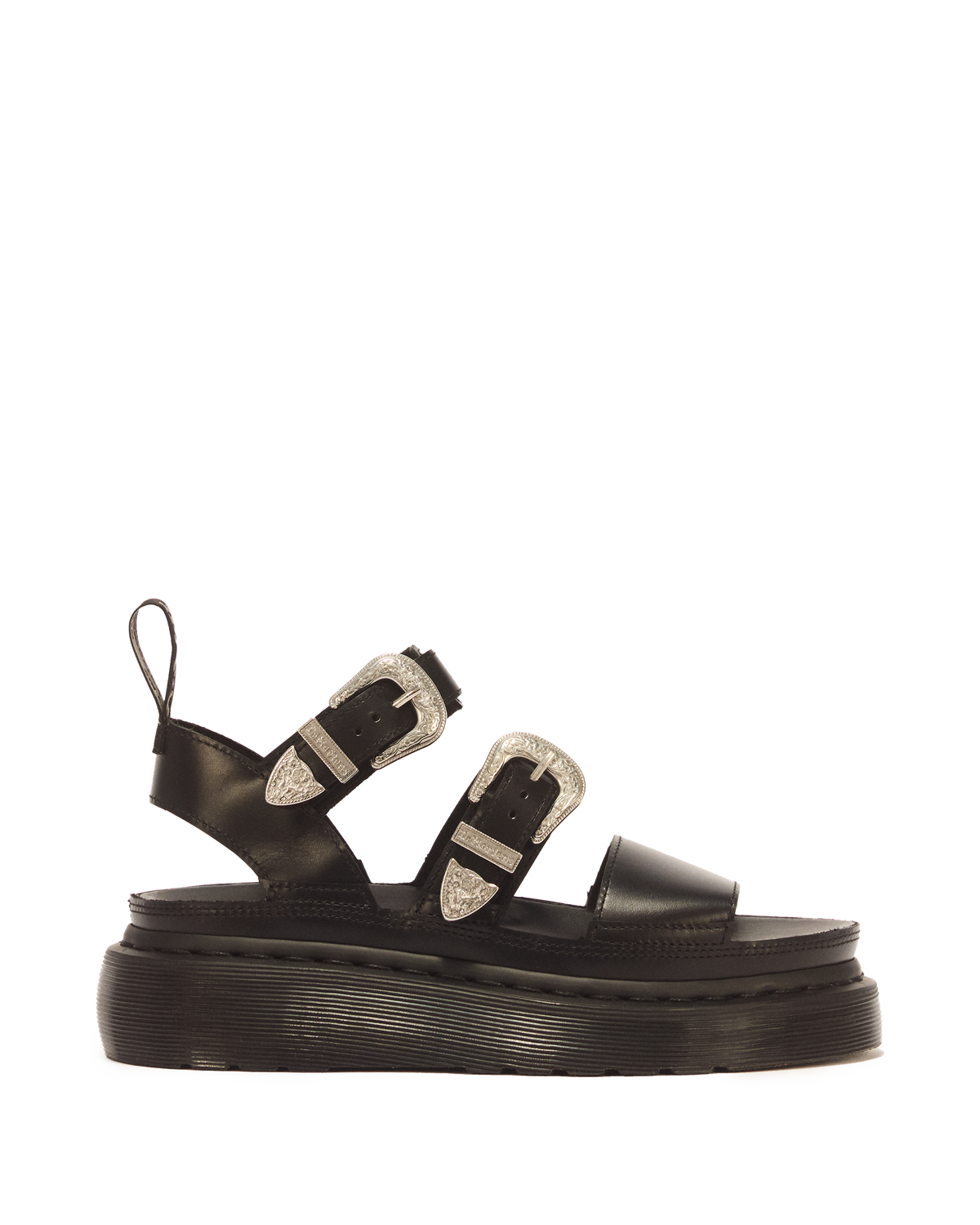 Gryphon Quad Leather Gladiator Platform Sandals in Black Atlas