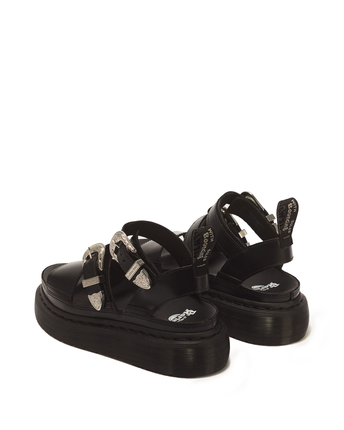 Gryphon Quad Leather Gladiator Platform Sandals in Black Atlas