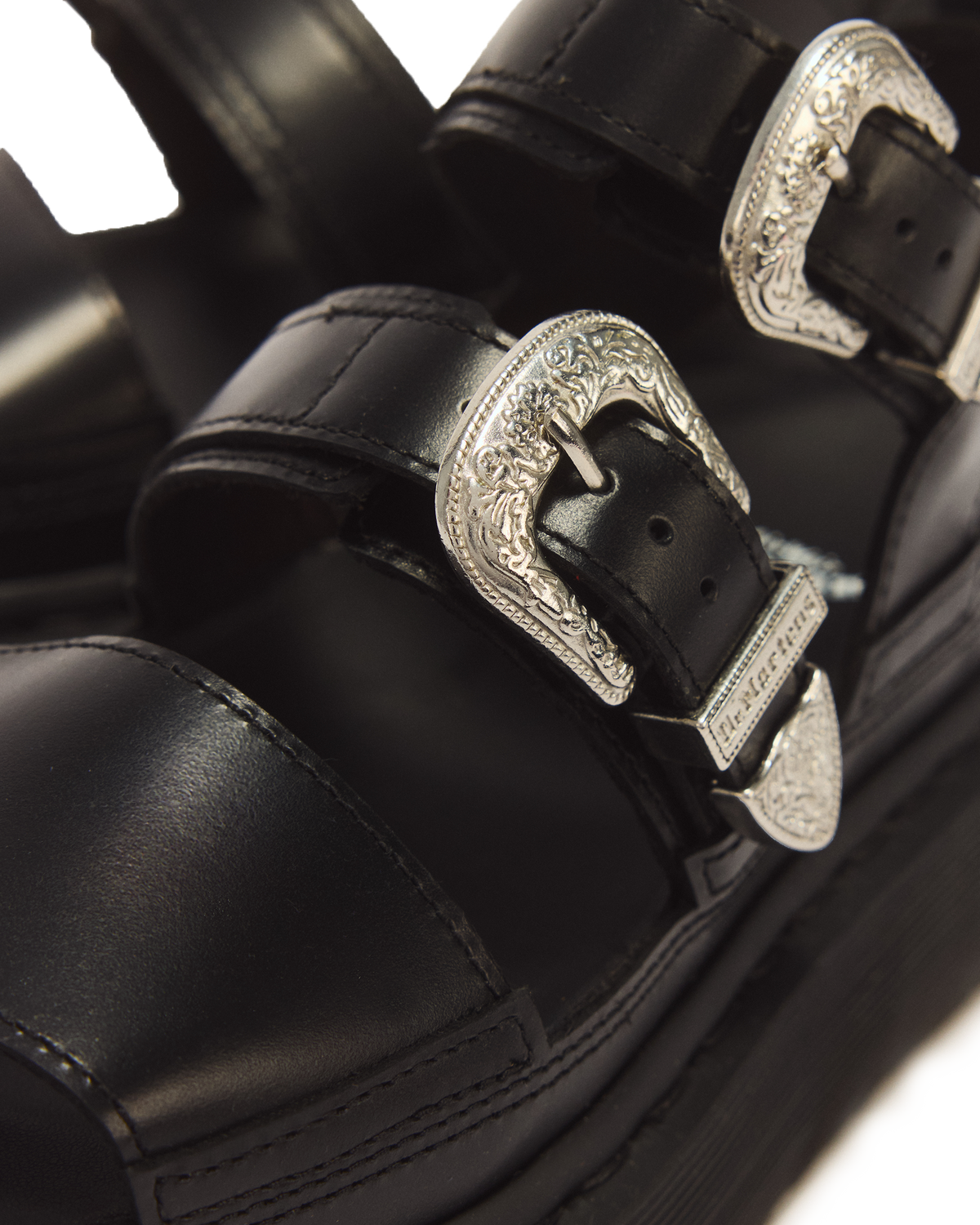 Gryphon Quad Leather Gladiator Platform Sandals in Black Atlas