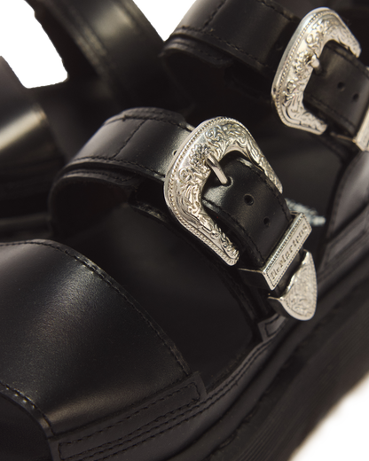 Gryphon Quad Leather Gladiator Platform Sandals in Black Atlas