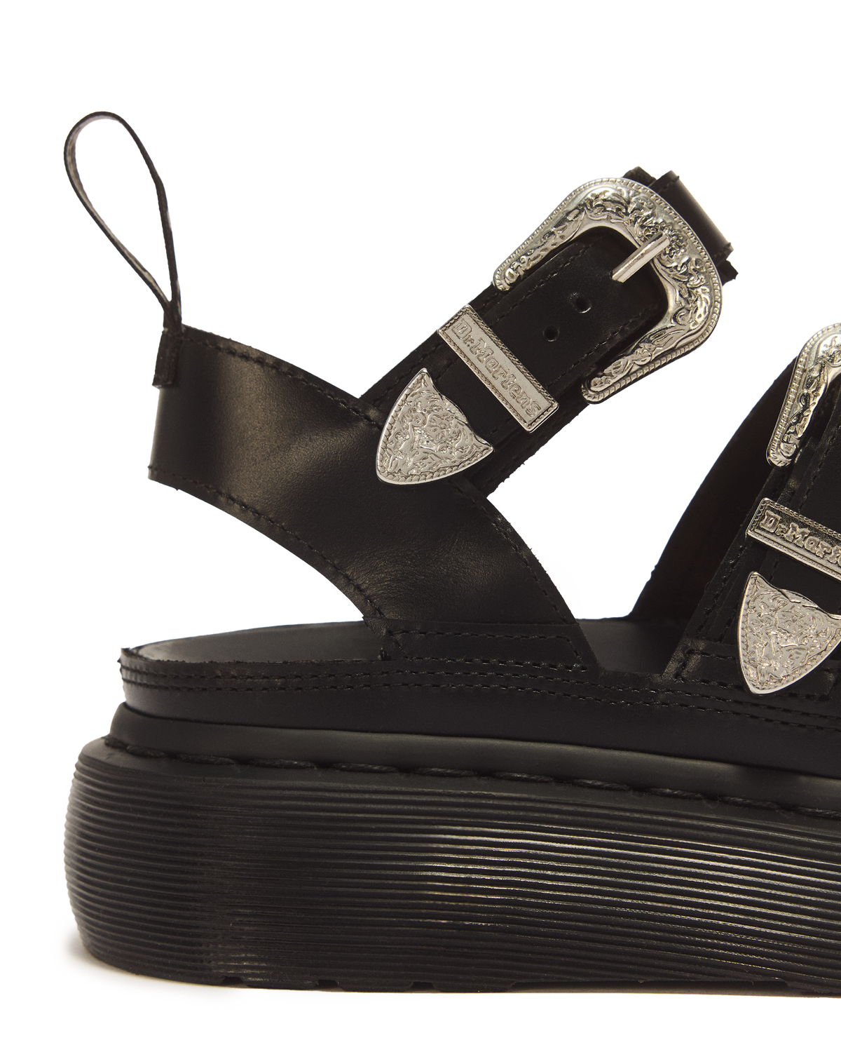 Gryphon Quad Leather Gladiator Platform Sandals in Black Atlas