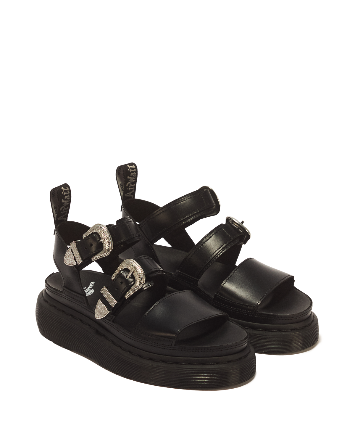 Gryphon Quad Leather Gladiator Platform Sandals in Black Atlas