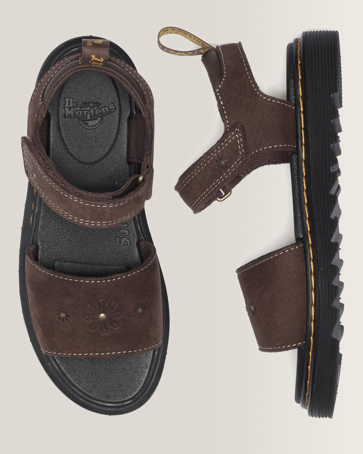 Toddler Marlowe Flower Debossed Nubuck Strap Sandals in Dark Brown