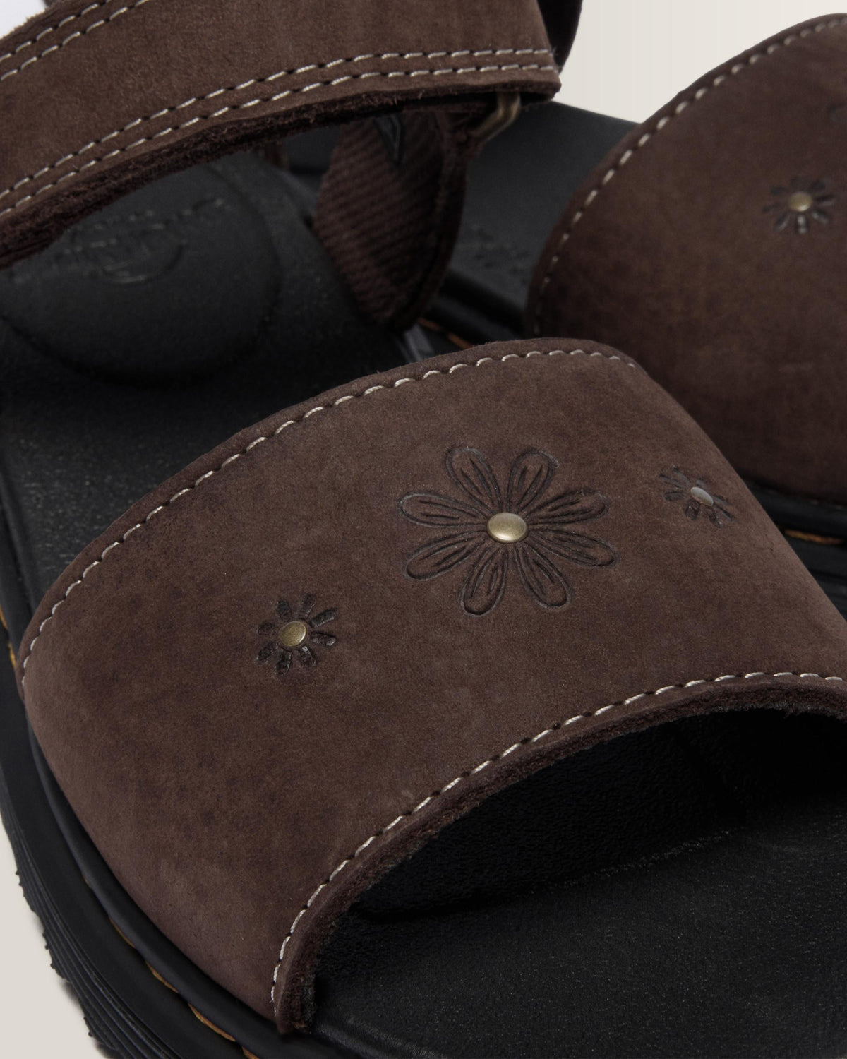 Toddler Marlowe Flower Debossed Nubuck Strap Sandals in Dark Brown