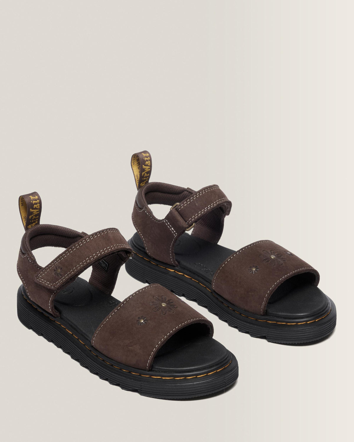 Toddler Marlowe Flower Debossed Nubuck Strap Sandals in Dark Brown