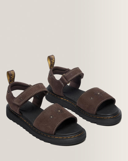 Toddler Marlowe Flower Debossed Nubuck Strap Sandals in Dark Brown