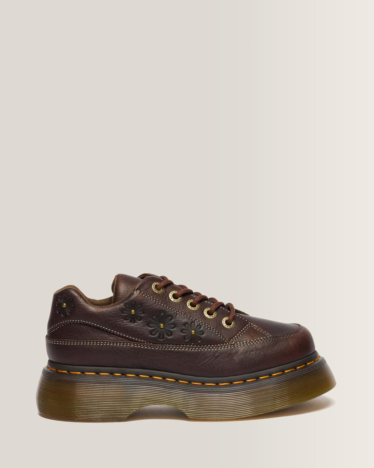 Buzz 5-Eye Flower Grizzly Leather Shoes in Dark Brown