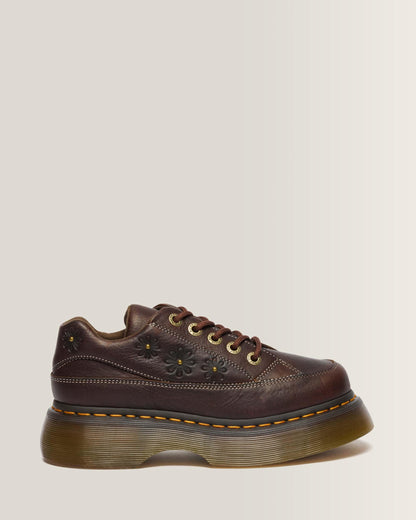 Buzz 5-Eye Flower Grizzly Leather Shoes in Dark Brown