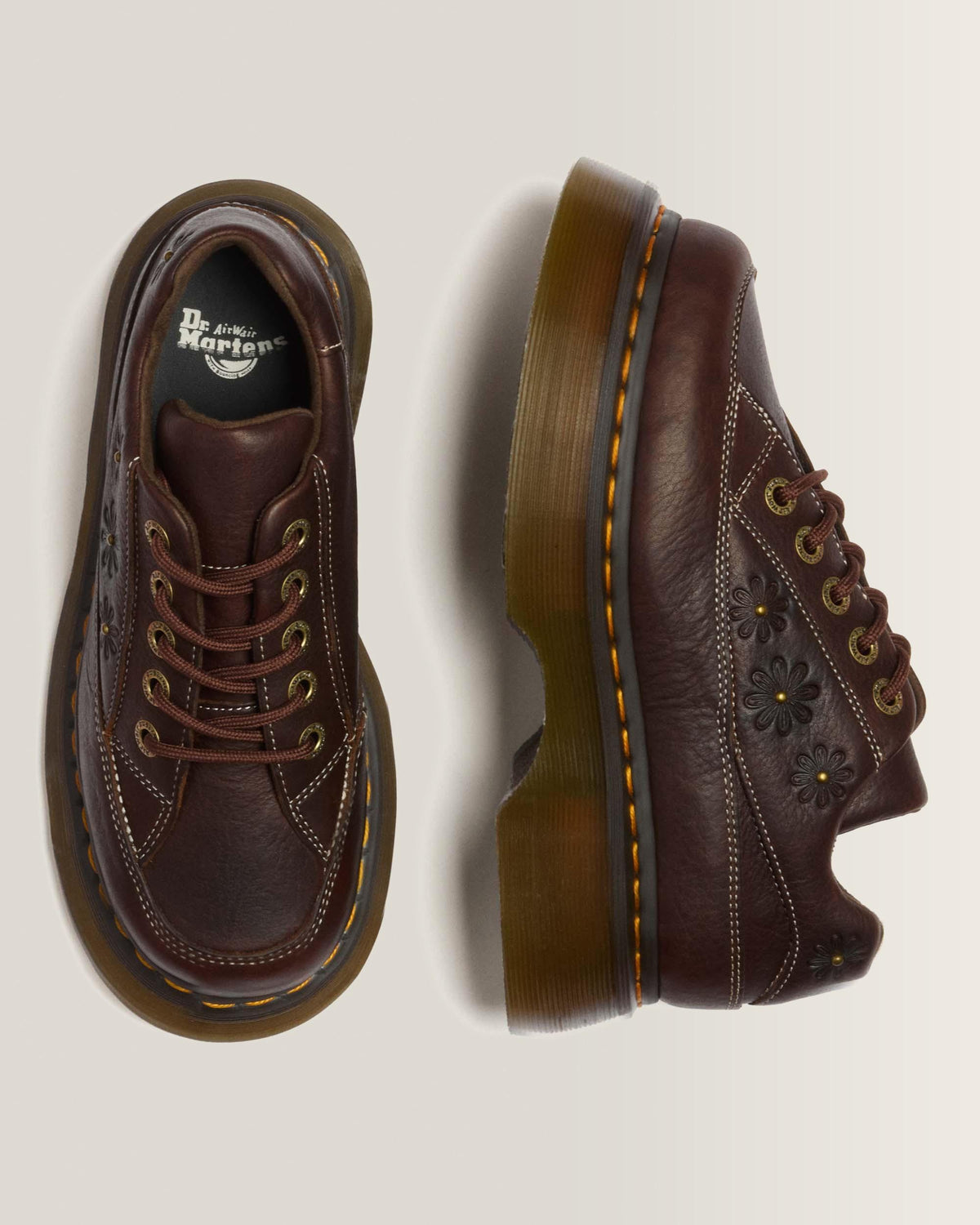 Buzz 5-Eye Flower Grizzly Leather Shoes in Dark Brown