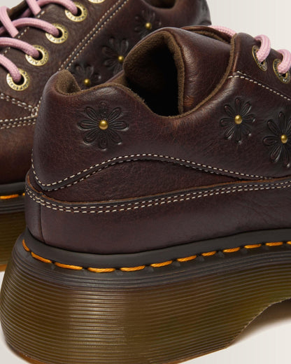 Buzz 5-Eye Flower Grizzly Leather Shoes in Dark Brown