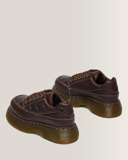 Buzz 5-Eye Flower Grizzly Leather Shoes in Dark Brown