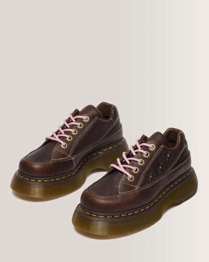 Buzz 5-Eye Flower Grizzly Leather Shoes in Dark Brown