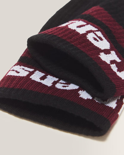 Athletic Logo Organic Cotton Blend Socks in Black+Cherry Red+White