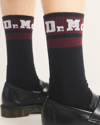 Athletic Logo Organic Cotton Blend Socks in Black+Cherry Red+White