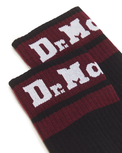 Athletic Logo Organic Cotton Blend Socks in Black+Cherry Red+White