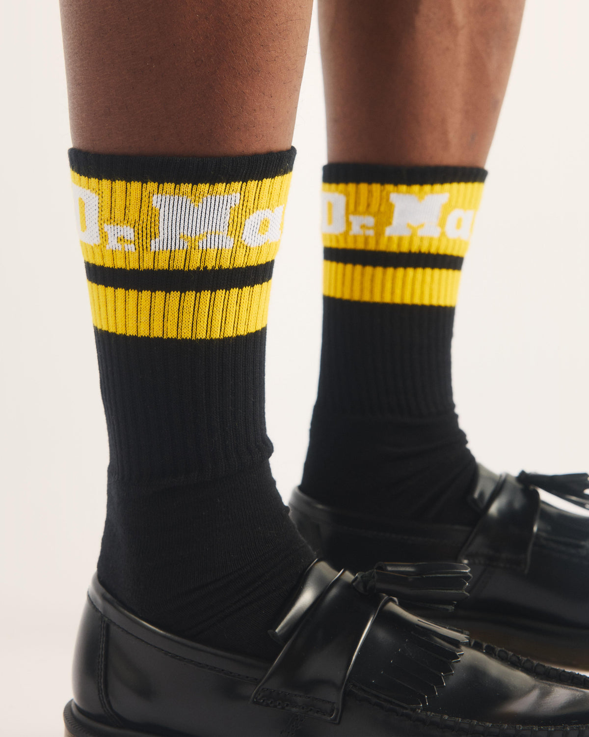 Athletic Logo Organic Cotton Blend Socks in Black+White+Yellow