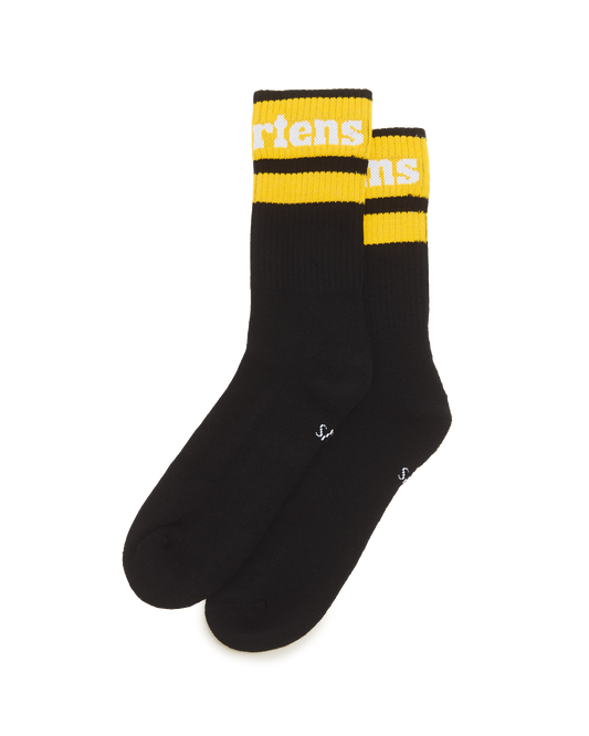 Athletic Logo Organic Cotton Blend Socks in Black+White+Yellow